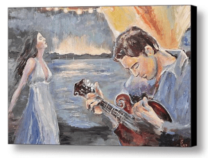 Listen to the mandolin rain Listen to the music on the lake Oh, listen to my heart break every time she runs away Oh, listen to the banjo wind A sad song drifting low Listen to the tears roll Down my face as she turns to go
